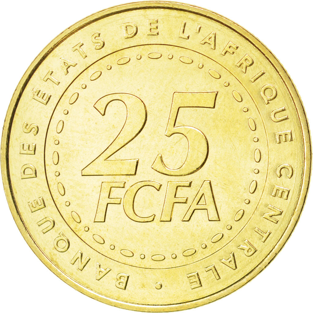 CENTRAL AFRICAN STATES, 25 Francs, 2006, Paris, KM #20, MS(63), Brass, 22.7,...