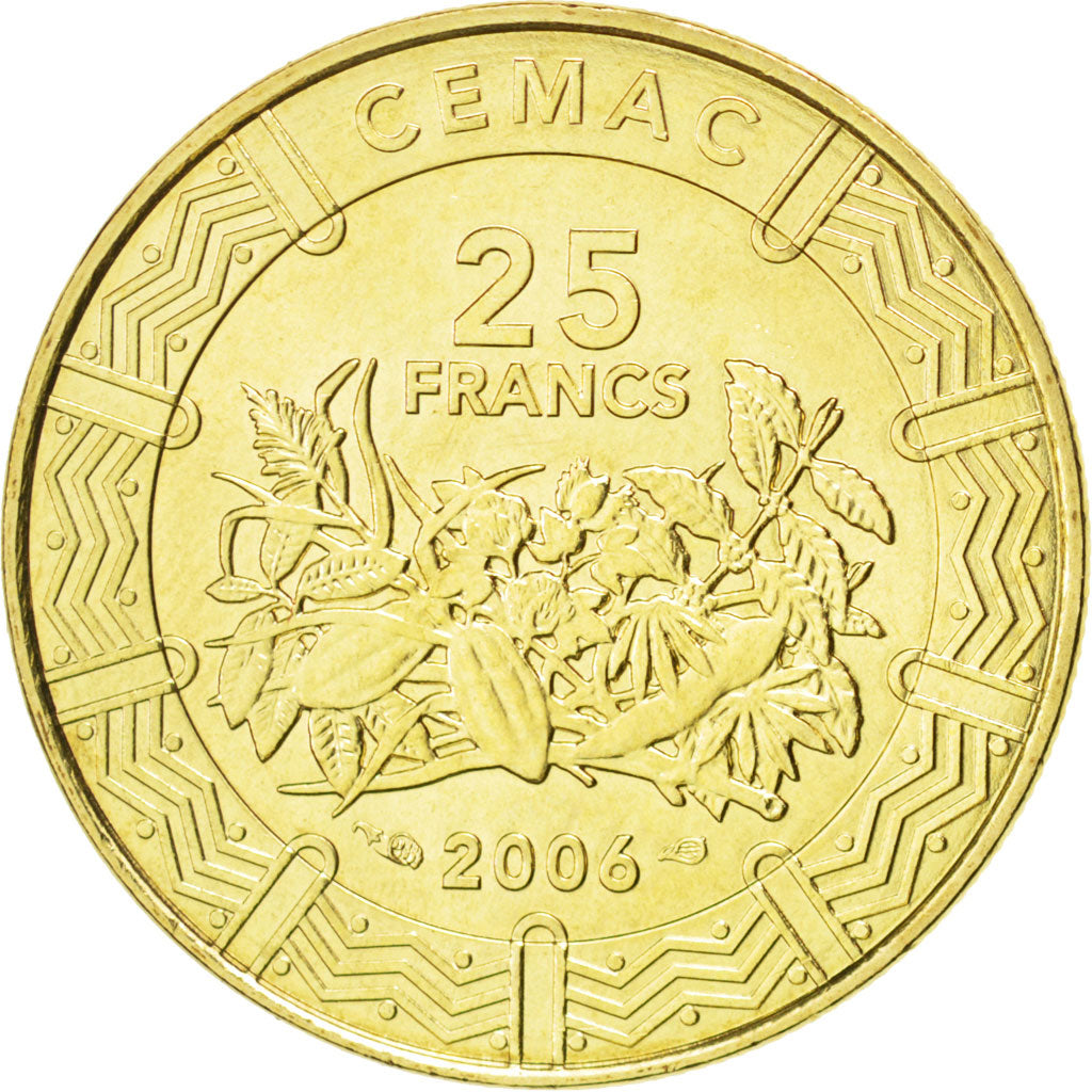 CENTRAL AFRICAN STATES, 25 Francs, 2006, Paris, KM #20, MS(63), Brass, 22.7,...