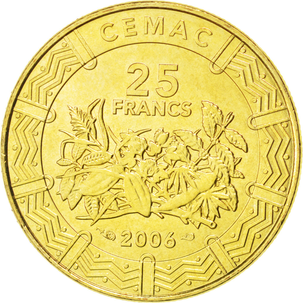 CENTRAL AFRICAN STATES, 25 Francs, 2006, Paris, KM #20, MS(63), Brass, 22.7,...