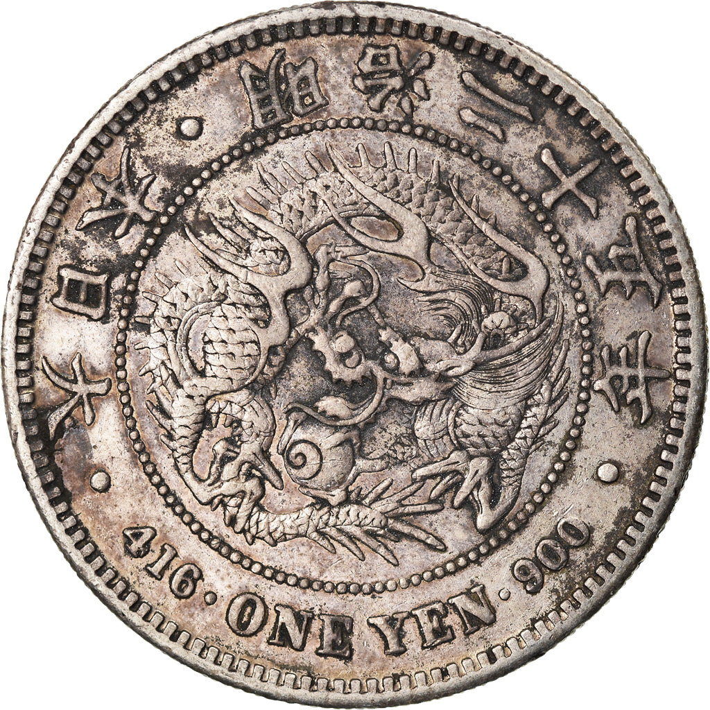 Coin, Japan, Mutsuhito, Yen, 1892, EF(40-45), Silver, KM:A25.3