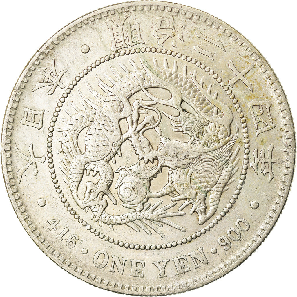 Moeda, Japão, Mutsuhito, Yen, 1891, AU(50-53), Prata, KM:A25.3