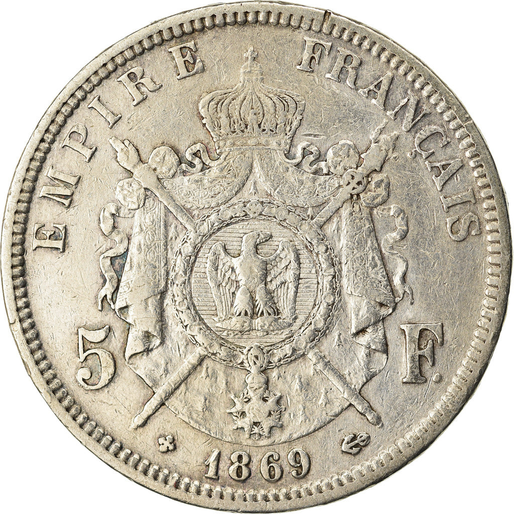 Munten, Frankrijk, Napoléon III, 5 Francs, 1869, Strasbourg, FR+, Zilver