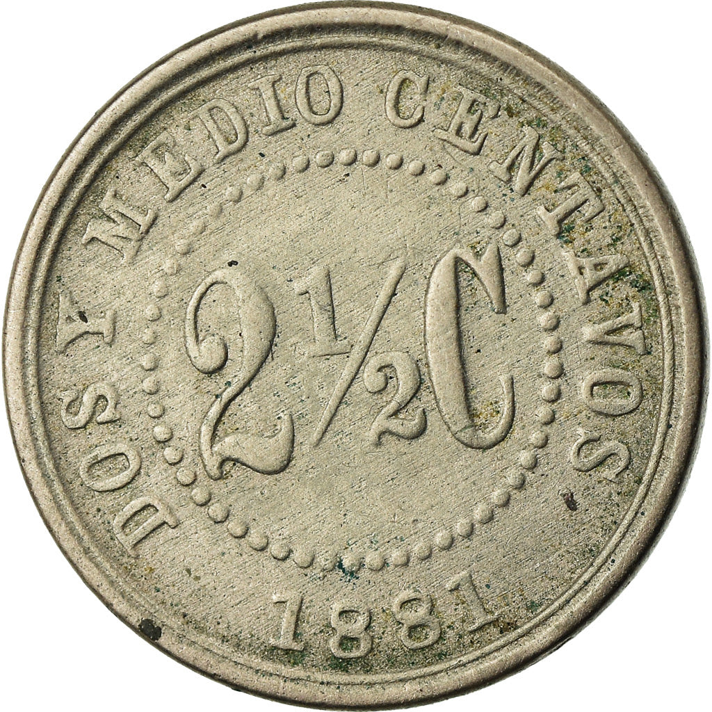 Moneda, Colombia, 2-1/2 Centavos, 1881, Scoville Mfg. Co., Waterbury, CT, USA