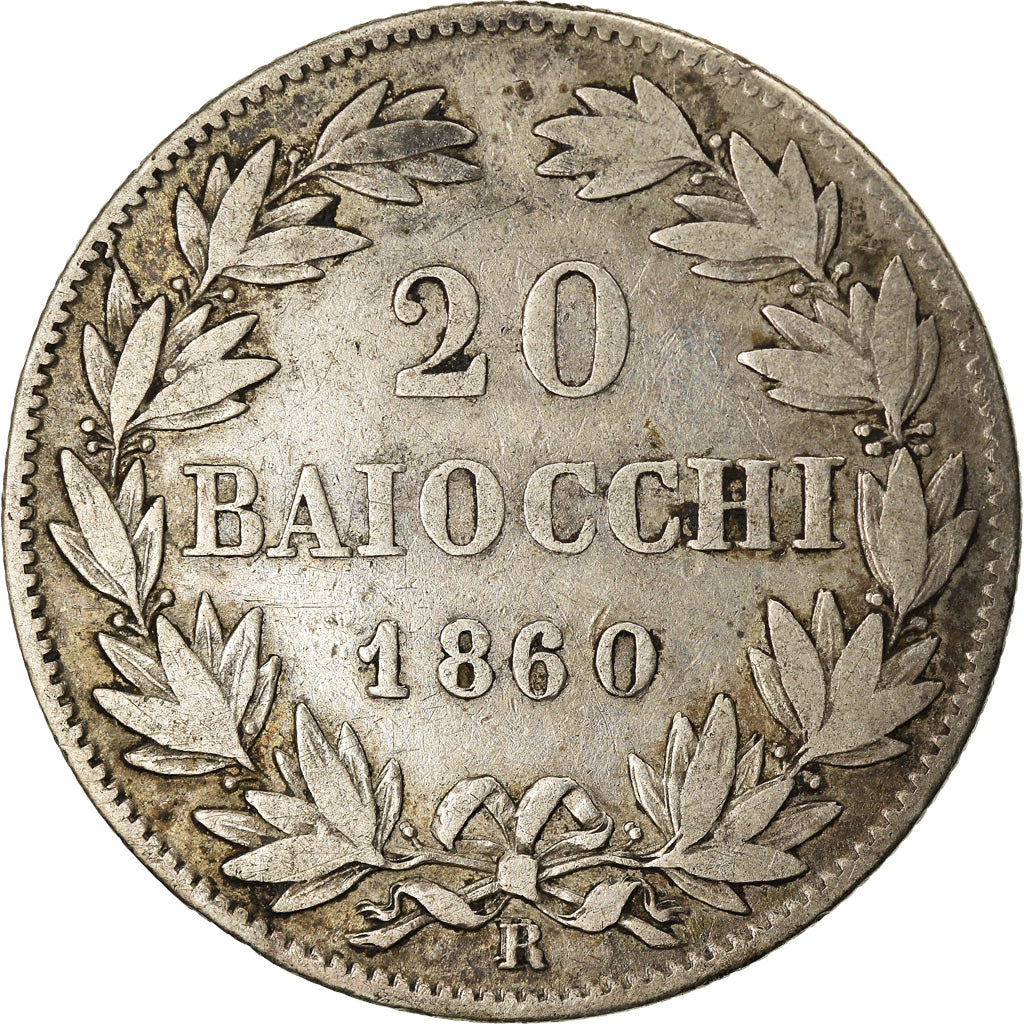 Münze, Italien Staaten, PAPAL STATES, Pius IX, 20 Baiocchi, 1860, Rome, S+