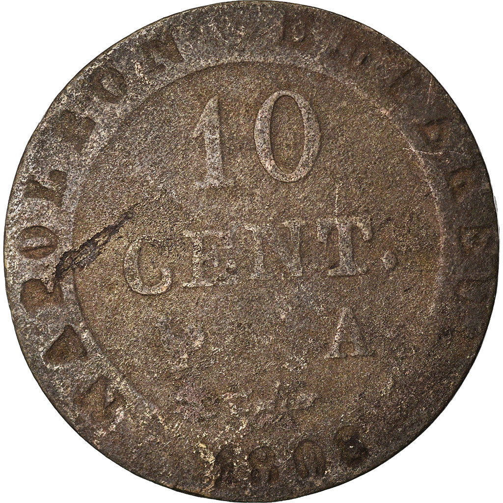 Moneta, Francia, Napoléon I, 10 Centimes, 1808, Paris, MB, Biglione, KM:676.1