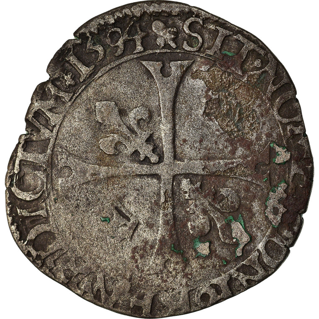 Münze, Frankreich, Henri IV, Douzain aux deux H, 1594, S+, Billon, Sombart:4420