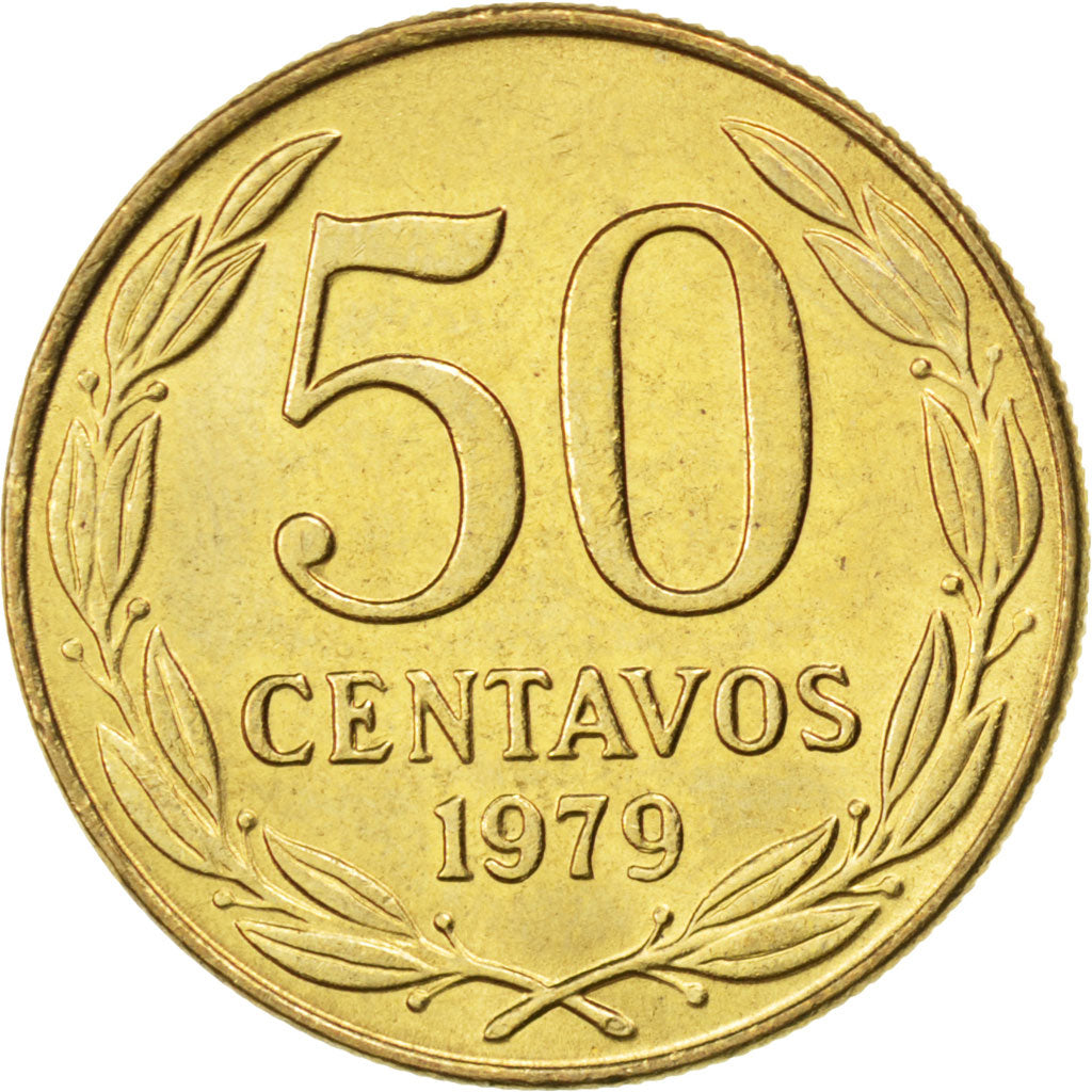 CHILE, 50 Centavos, 1979, KM #206a, MS(63), Aluminum-Bronze, 22.06, 3.92