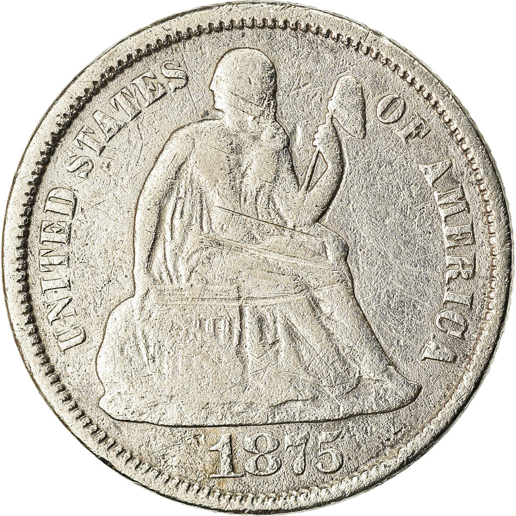 Coin, United States, Seated Liberty Dime, Dime, 1875, U.S. Mint, Carson City