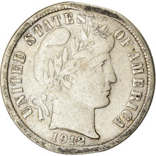 Monnaie, États-Unis, Barber Dime, Dime, 1912, U.S. Mint, Philadelphie, TB+