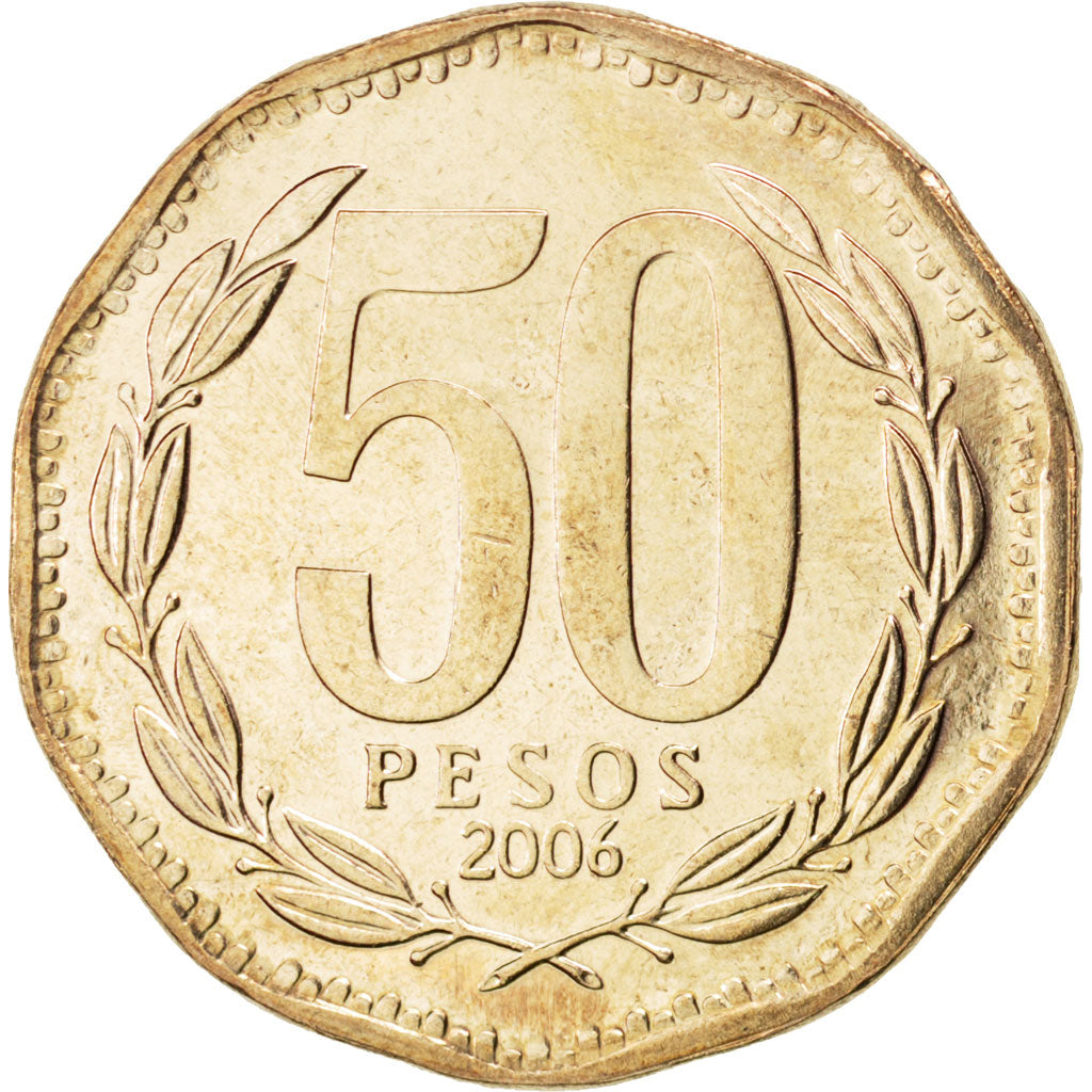 Coin, Chile, 50 Pesos, 2006, MS(63), Aluminum-Bronze, KM:219.2