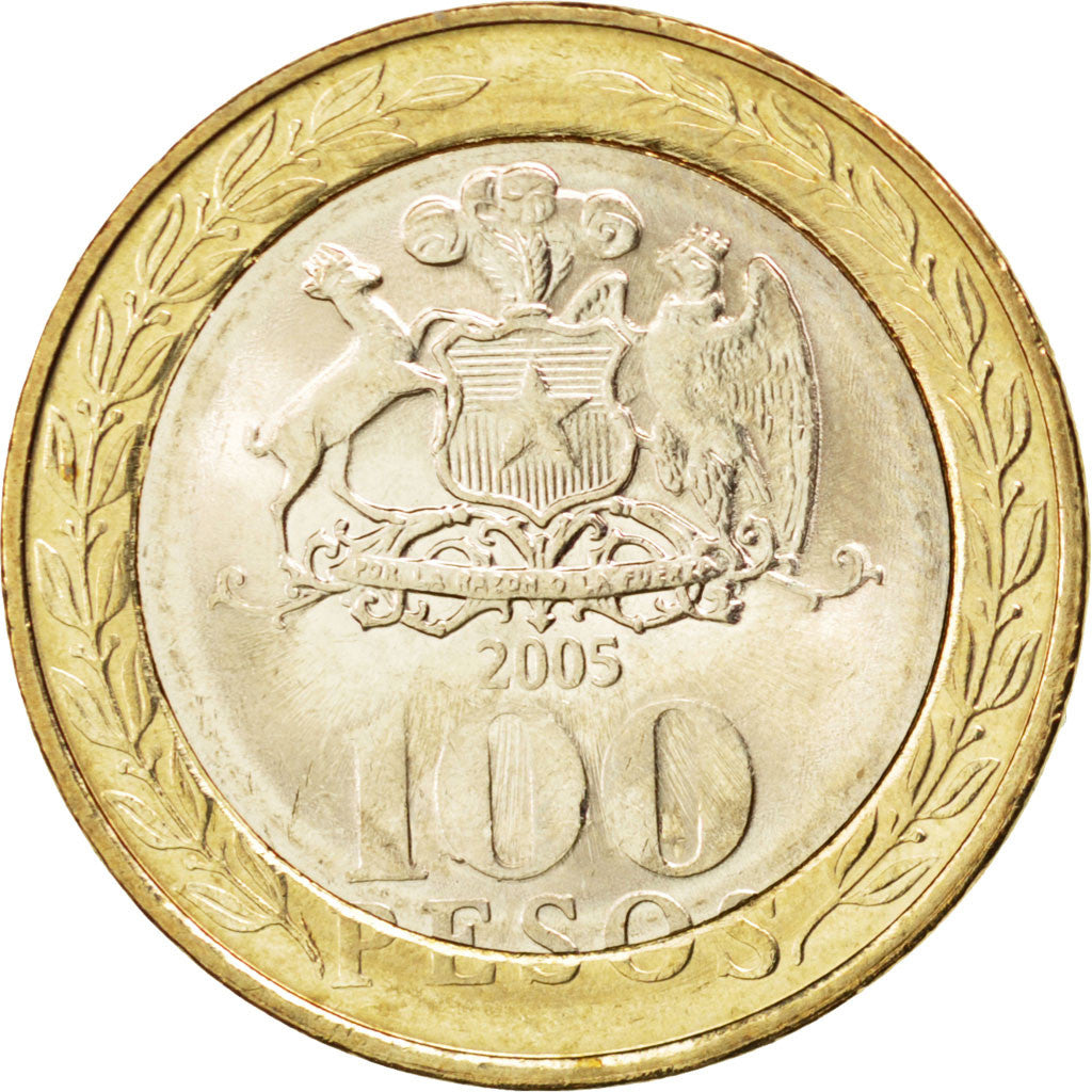 CHILE, 100 Pesos, 2005, Santiago, KM #236, MS(63), Bi-Metallic, 23.5, 7.62
