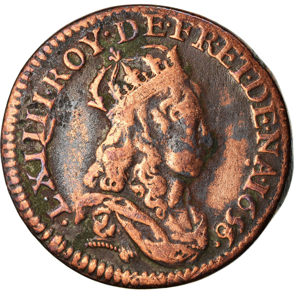 Moneda, Francia, Louis XIV, Liard de France au buste juvénile, deuxième type