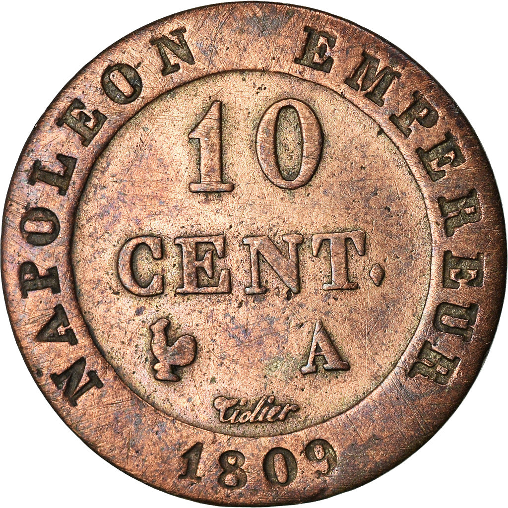 Monnaie, France, Napoléon I, 10 Centimes, 1809, Paris, TB+, Billon