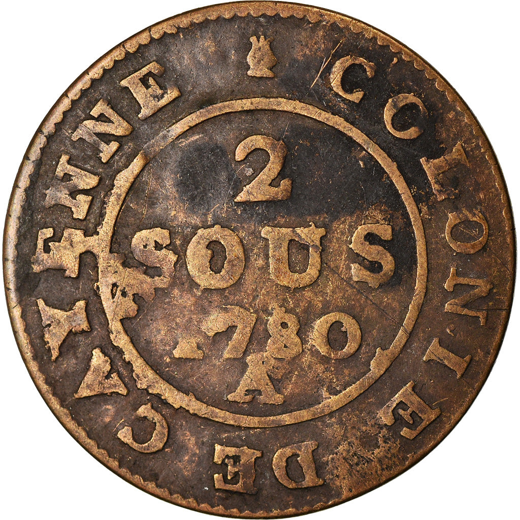 Monnaie, FRENCH GUIANA, Louis XVI, 2 Sous, 1780, Paris, TB, Billon, KM:1