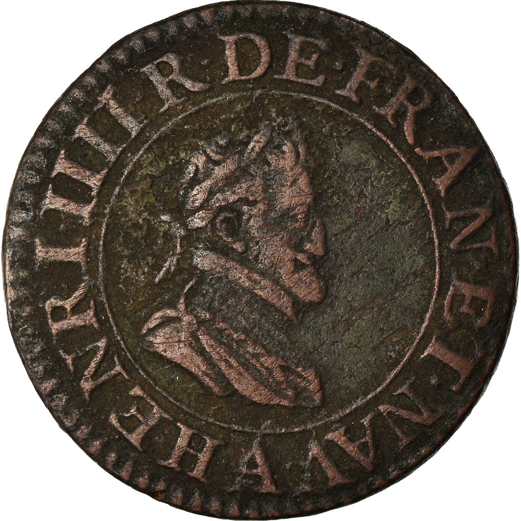 Moneda, Francia, Henri IV, Double Tournois, 1606, Paris, BC+, Cobre, CGKL:222