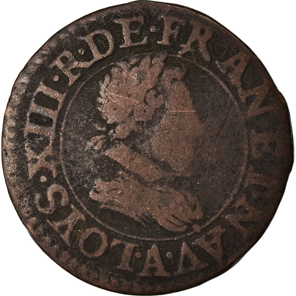 Moneda, Francia, Louis XIII, Double tournois, buste juvénile, Double Tournois