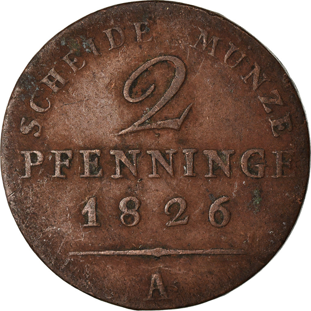 Monnaie, Etats allemands, PRUSSIA, Friedrich Wilhelm III, 2 Pfennig, 1826
