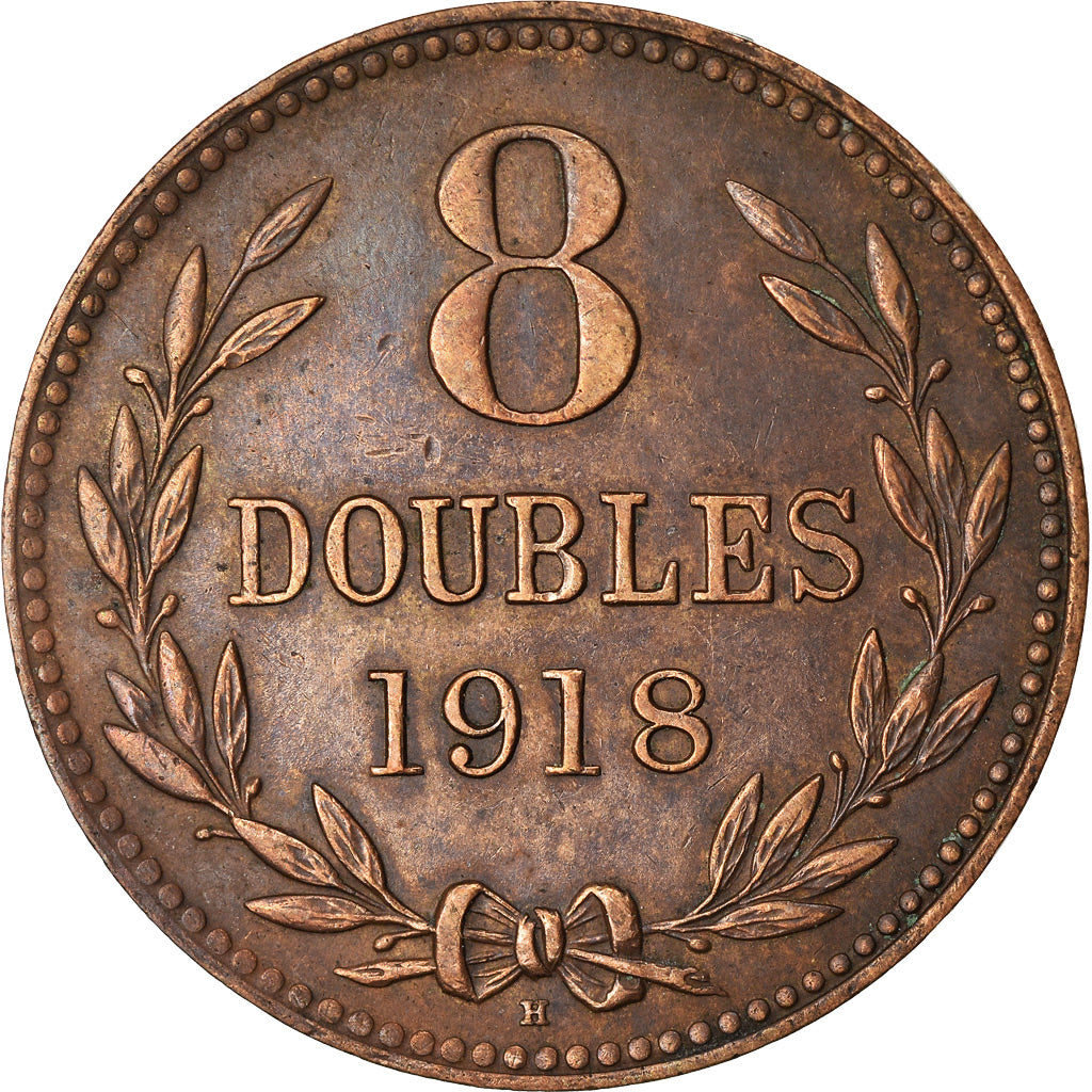 Moneda, Guernsey, 8 Doubles, 1918, Heaton, Birmingham, MBC+, Bronce, KM:14