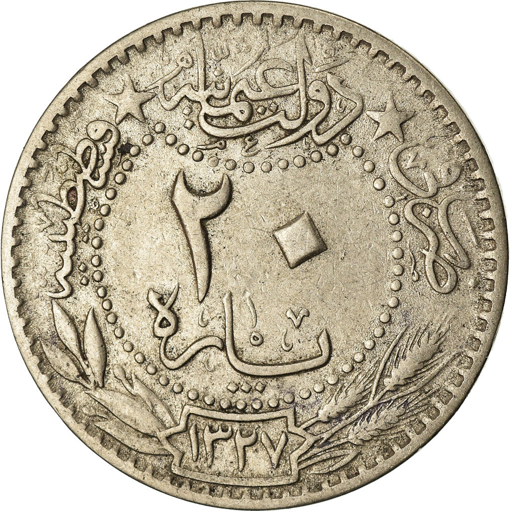 Münze, Türkei, Muhammad V, 20 Para, 1912/AH1327/4, Qustantiniyah, SS, Nickel