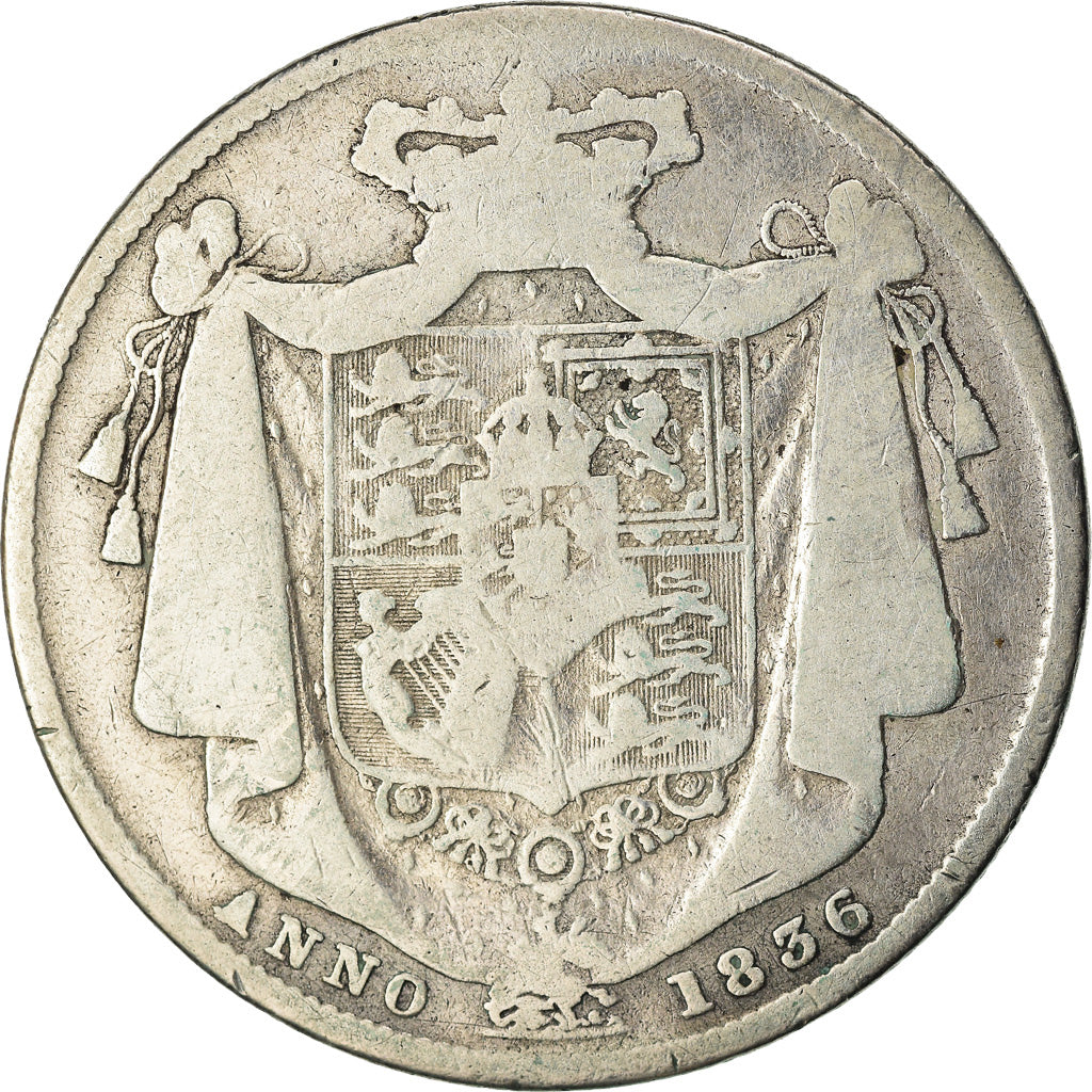 Monnaie, Grande-Bretagne, William IV, 1/2 Crown, 1836, Londres, B+, Argent