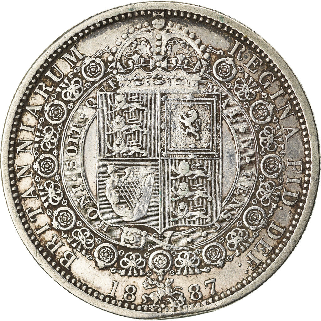 Monnaie, Grande-Bretagne, Victoria, 1/2 Crown, 1887, Londres, TTB, Argent