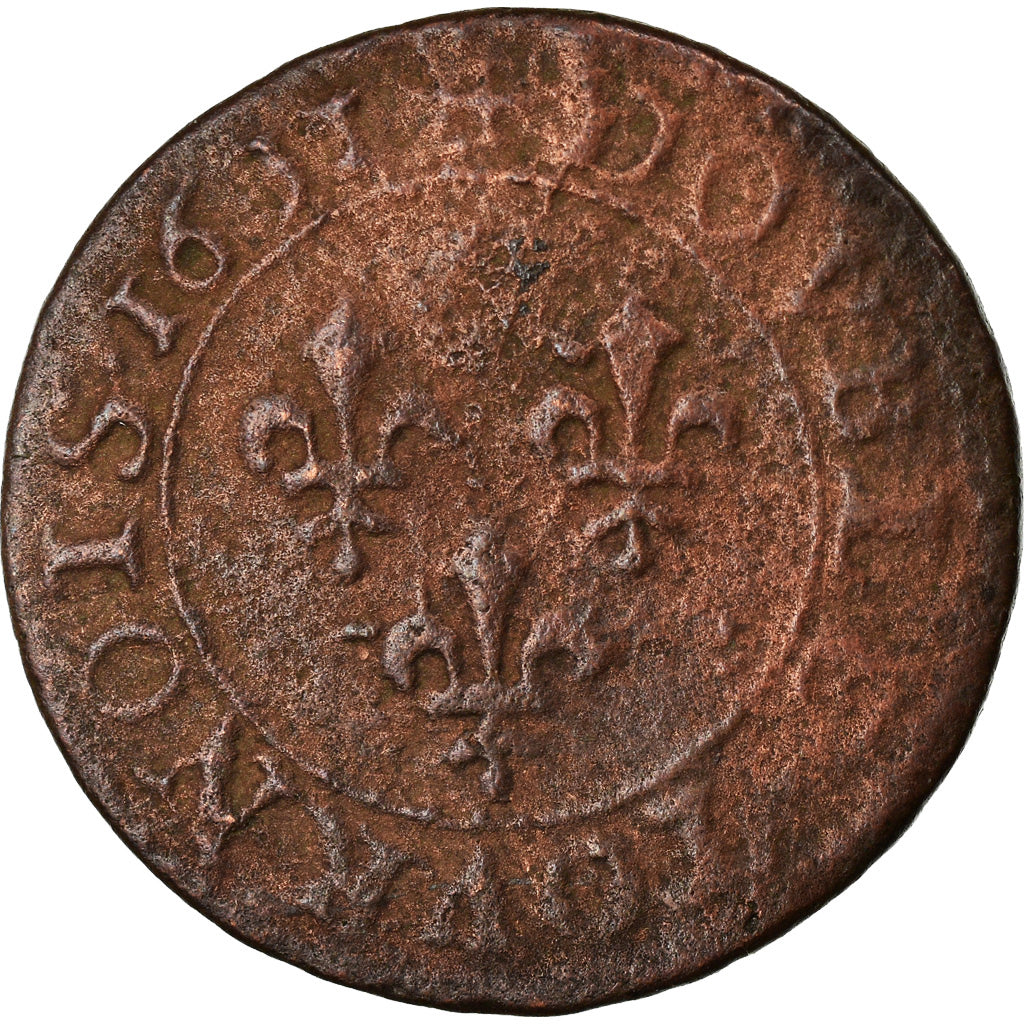 Coin, France, Louis XIII, Double tournois, buste juvénile au col fraisé