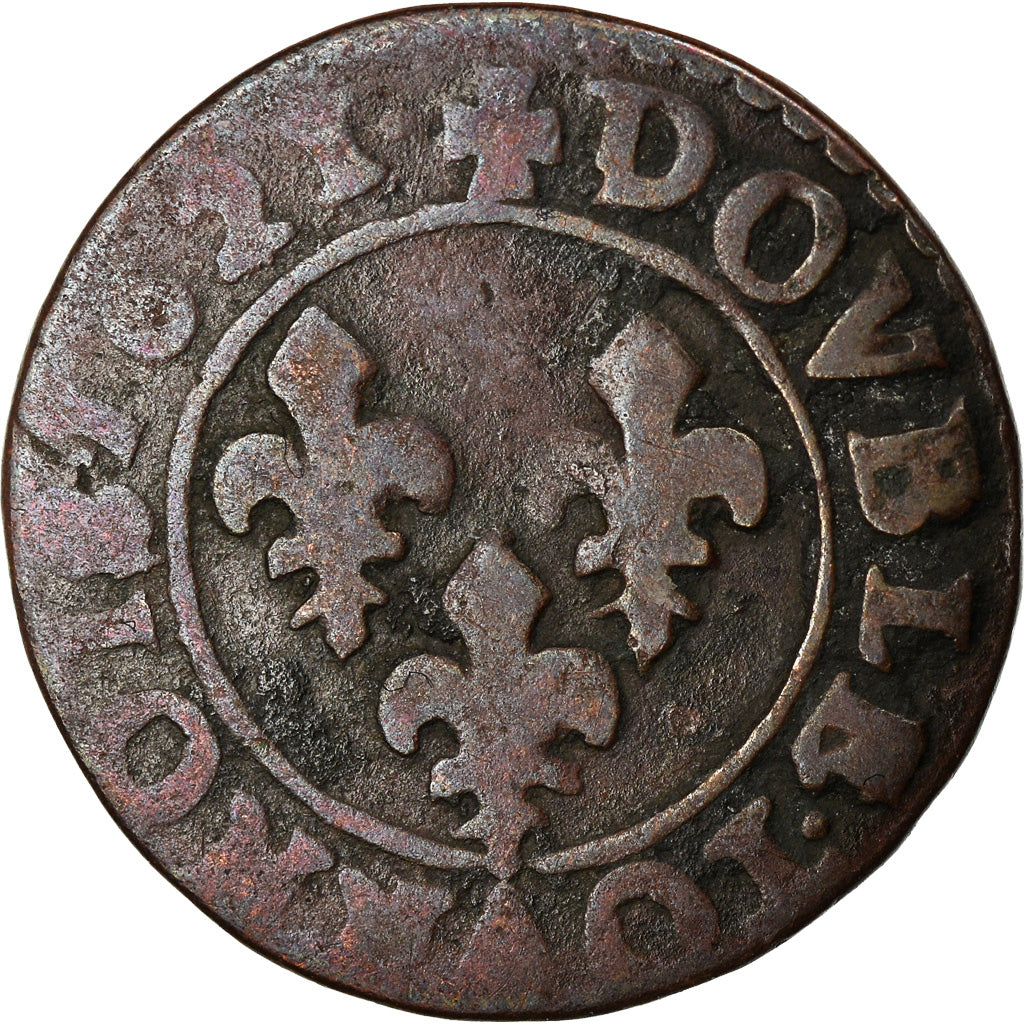 Moneda, Francia, Louis XIII, Double tournois, buste enfantin, Double Tournois