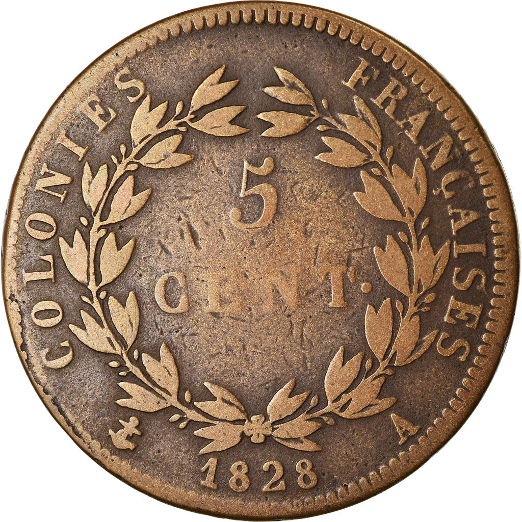 Moneta, Colonie francesi, Charles X, 5 Centimes, 1828, Paris, MB, Bronzo