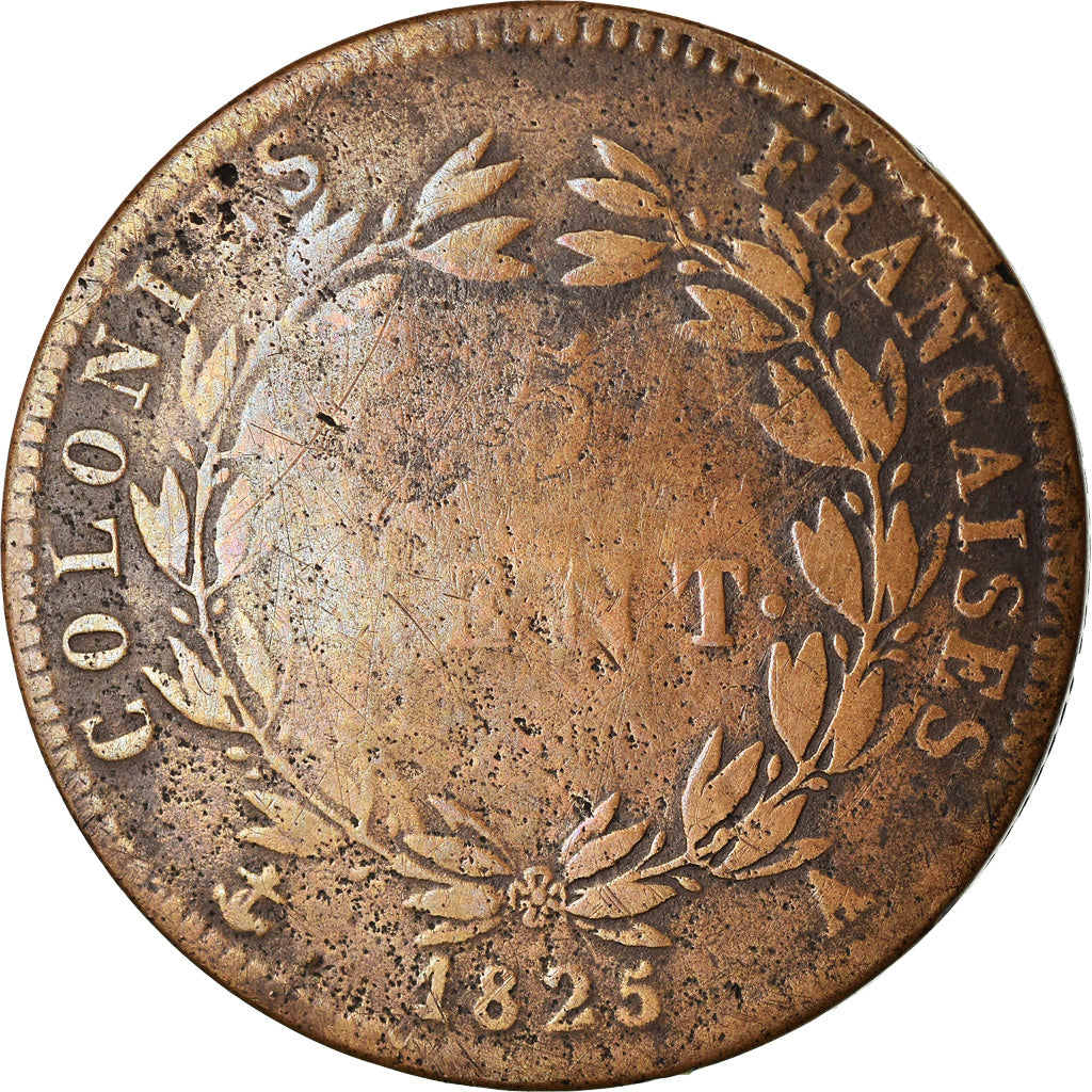 Coin, FRENCH COLONIES, Charles X, 5 Centimes, 1825, Paris, VF(20-25), Bronze