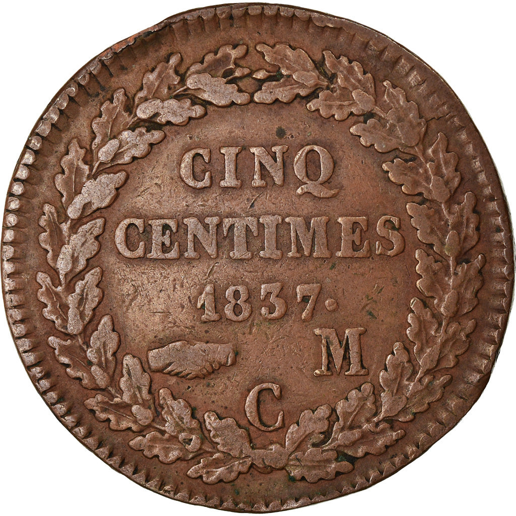 Moneta, Monaco, Honore V, 5 Centimes, Cinq, 1837, Monaco, MB+, Forma in ottone