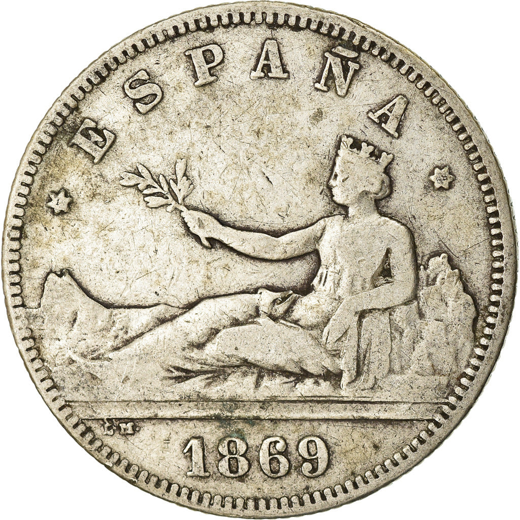 Munten, Spanje, Provisional Government, 2 Pesetas, 1869 (68), Madrid, FR+