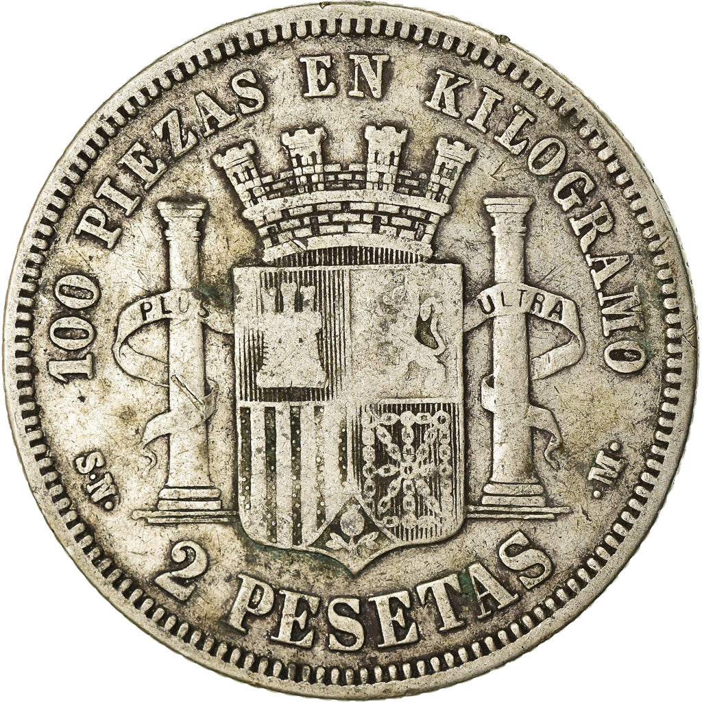 Munten, Spanje, Provisional Government, 2 Pesetas, 1869 (68), Madrid, FR+