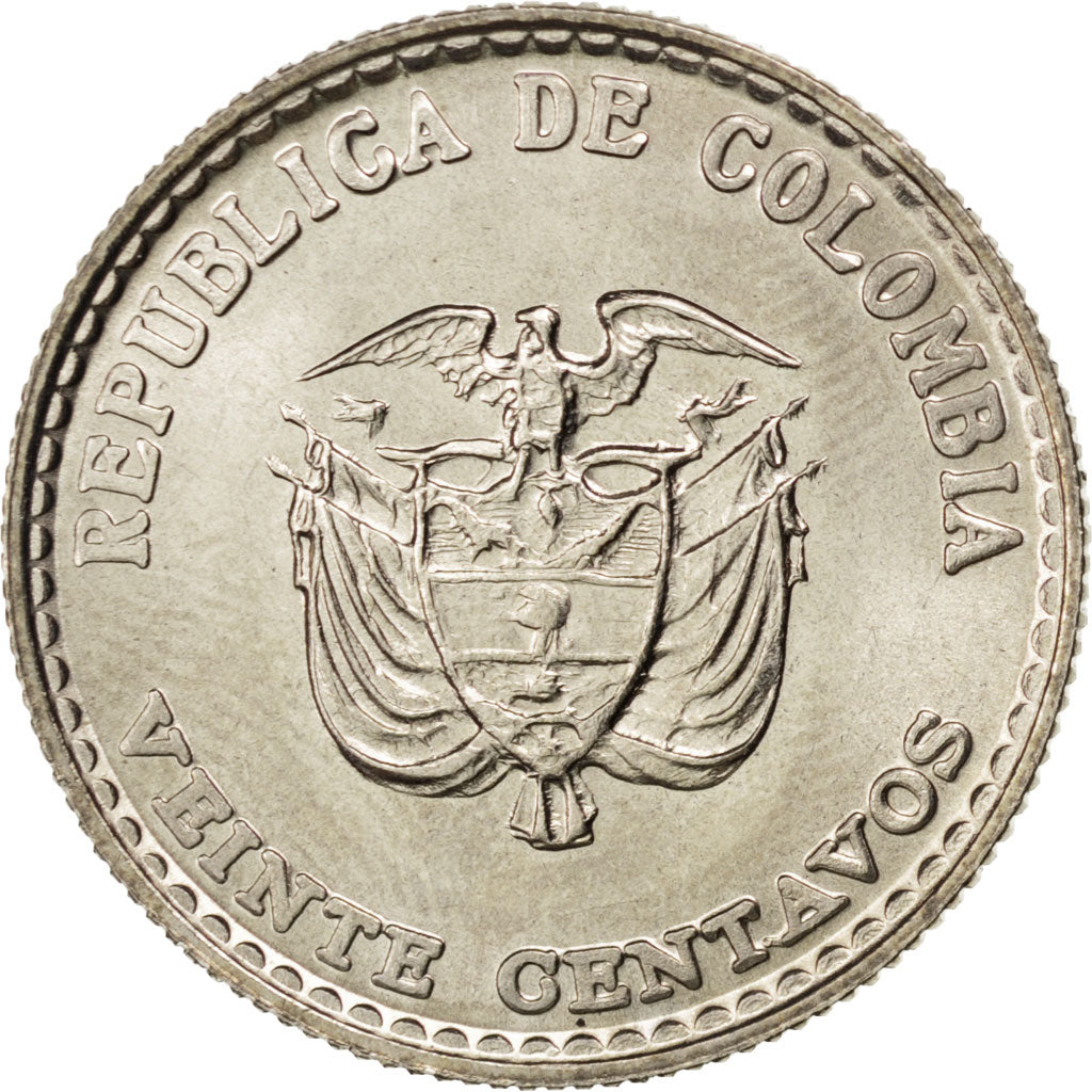 COLOMBIA, 20 Centavos, 1965, KM #224, MS(63), Copper-Nickel, 5.01