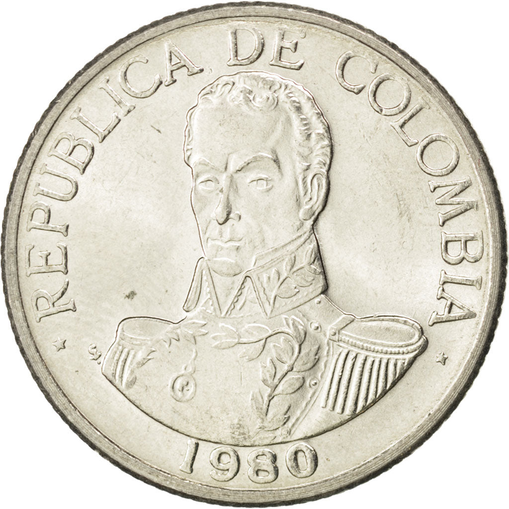 COLOMBIA, Peso, 1980, KM #258.2, MS(63), Copper-Nickel, 25.3, 6.73