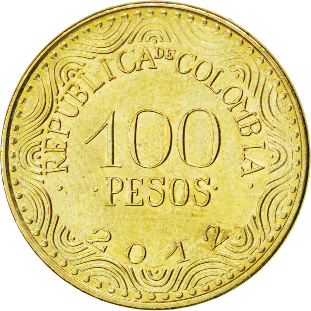 Coin, Colombia, 100 Pesos, 2012, MS(63), Brass plated steel, KM:296