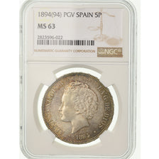 Moneda, España, Alfonso XIII, 5 Pesetas, 1894, Madrid, NGC, MS63, SC, Plata