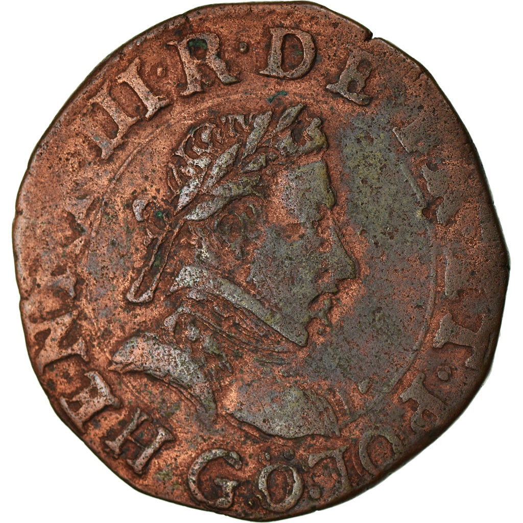 Moneta, Francia, Henri III, Double Tournois, 1581, Poitiers, MB+, Rame, CGKL:96