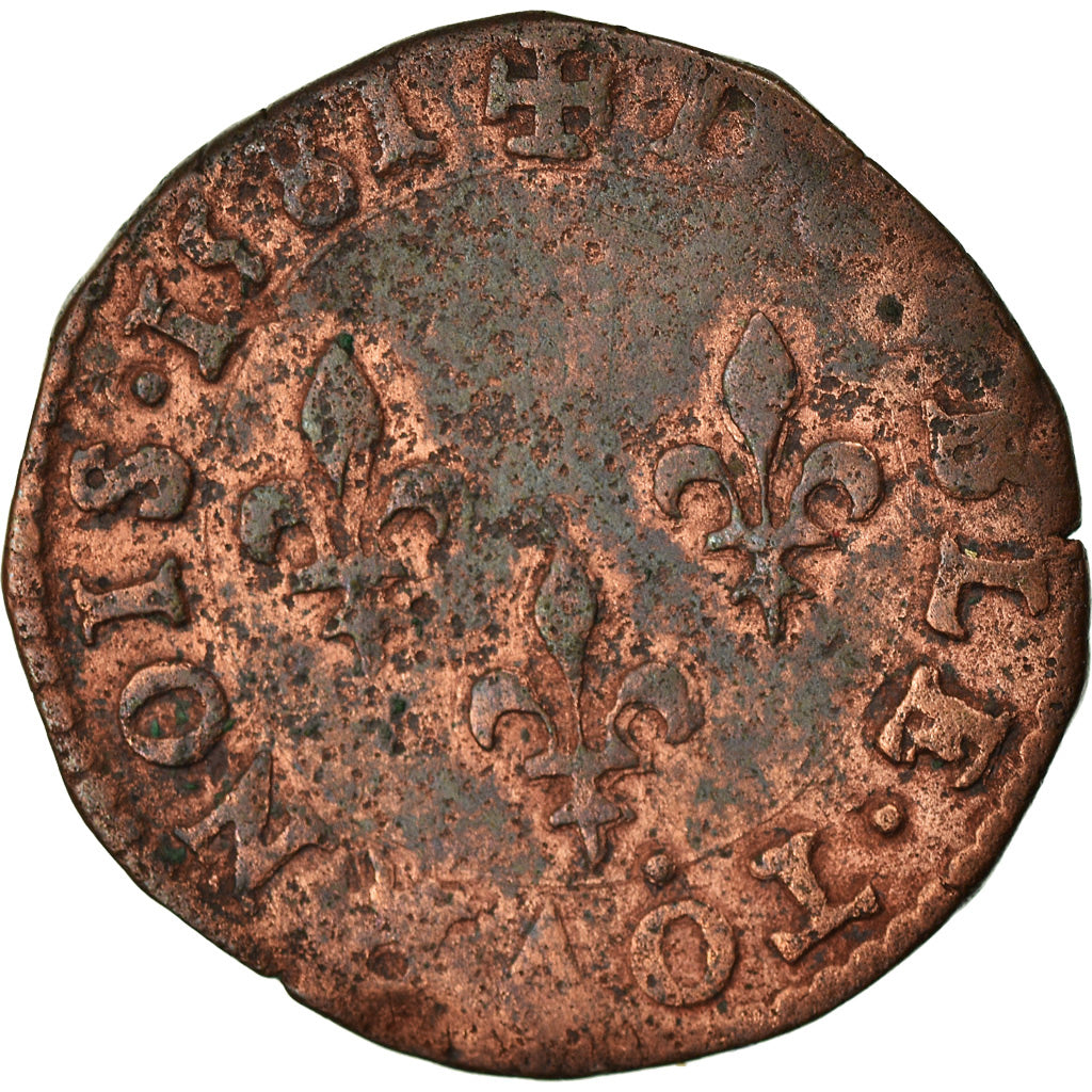 Moneta, Francia, Henri III, Double Tournois, 1581, Poitiers, MB+, Rame, CGKL:96