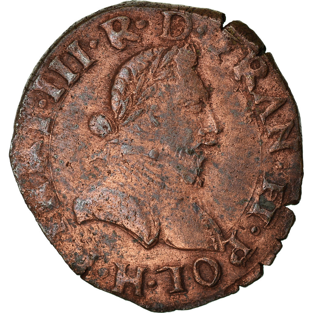 Moneda, Francia, Henri III, Double Tournois, 1586, La Rochelle, BC+, Cobre