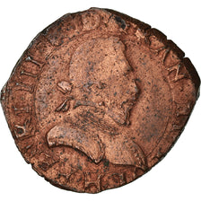 Moeda, França, Henri III, Double Tournois, 1586, La Rochelle, VF(30-35), Cobre