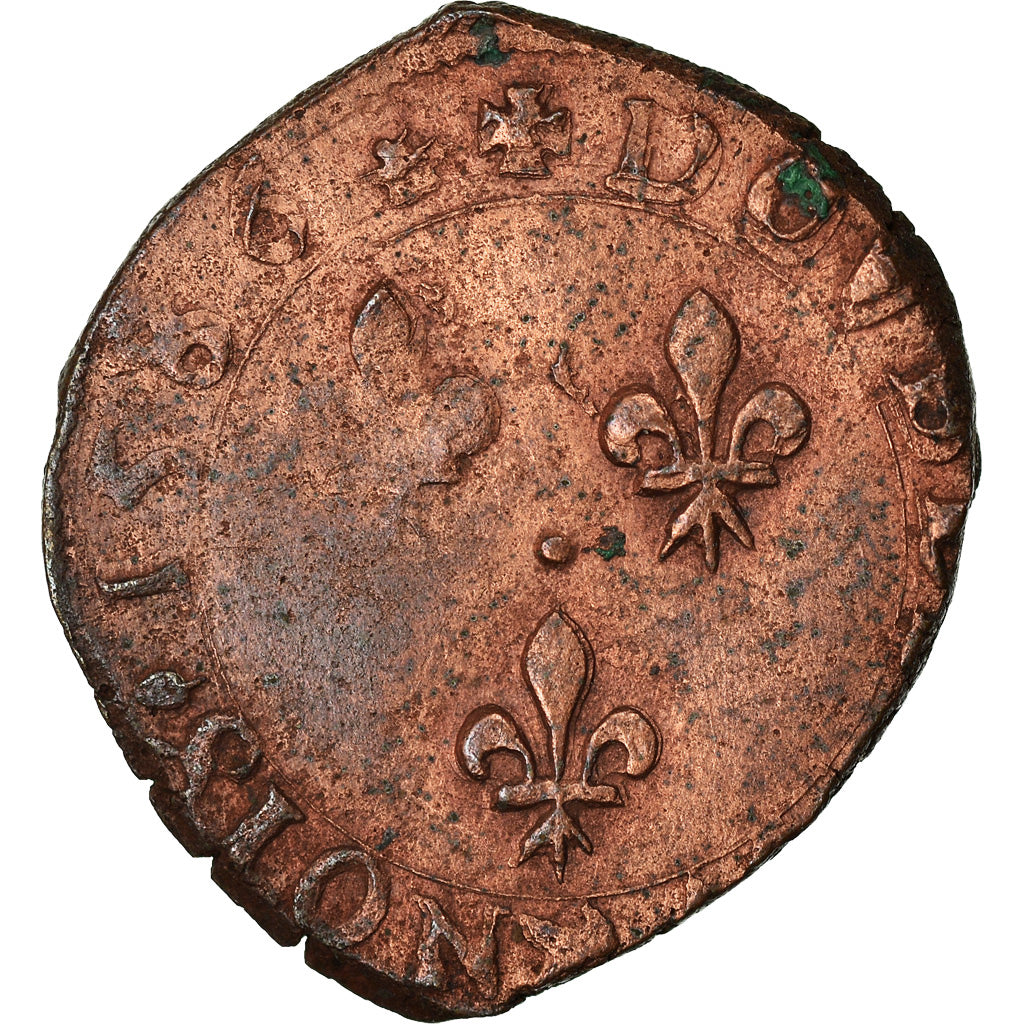 Moeda, França, Henri III, Double Tournois, 1586, La Rochelle, VF(30-35), Cobre
