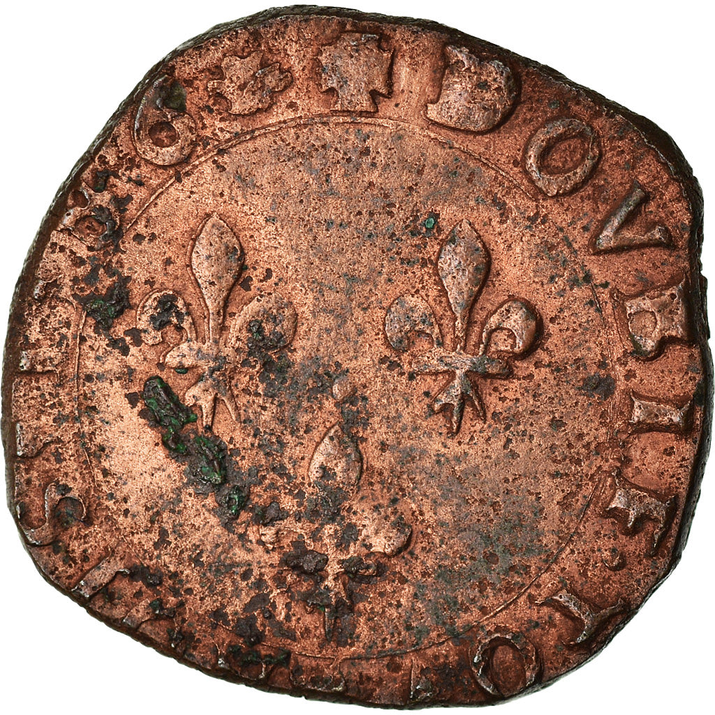 Munten, Frankrijk, Henri III, Double Tournois, 1586, La Rochelle, FR+, Koper