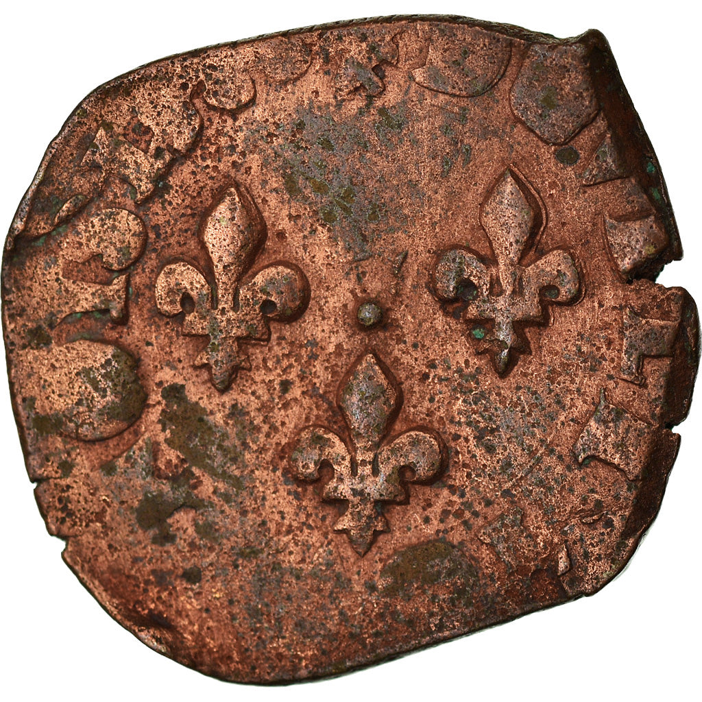 Moneda, Francia, Henri III, Double Tournois, 1586, Angers, BC+, Cobre