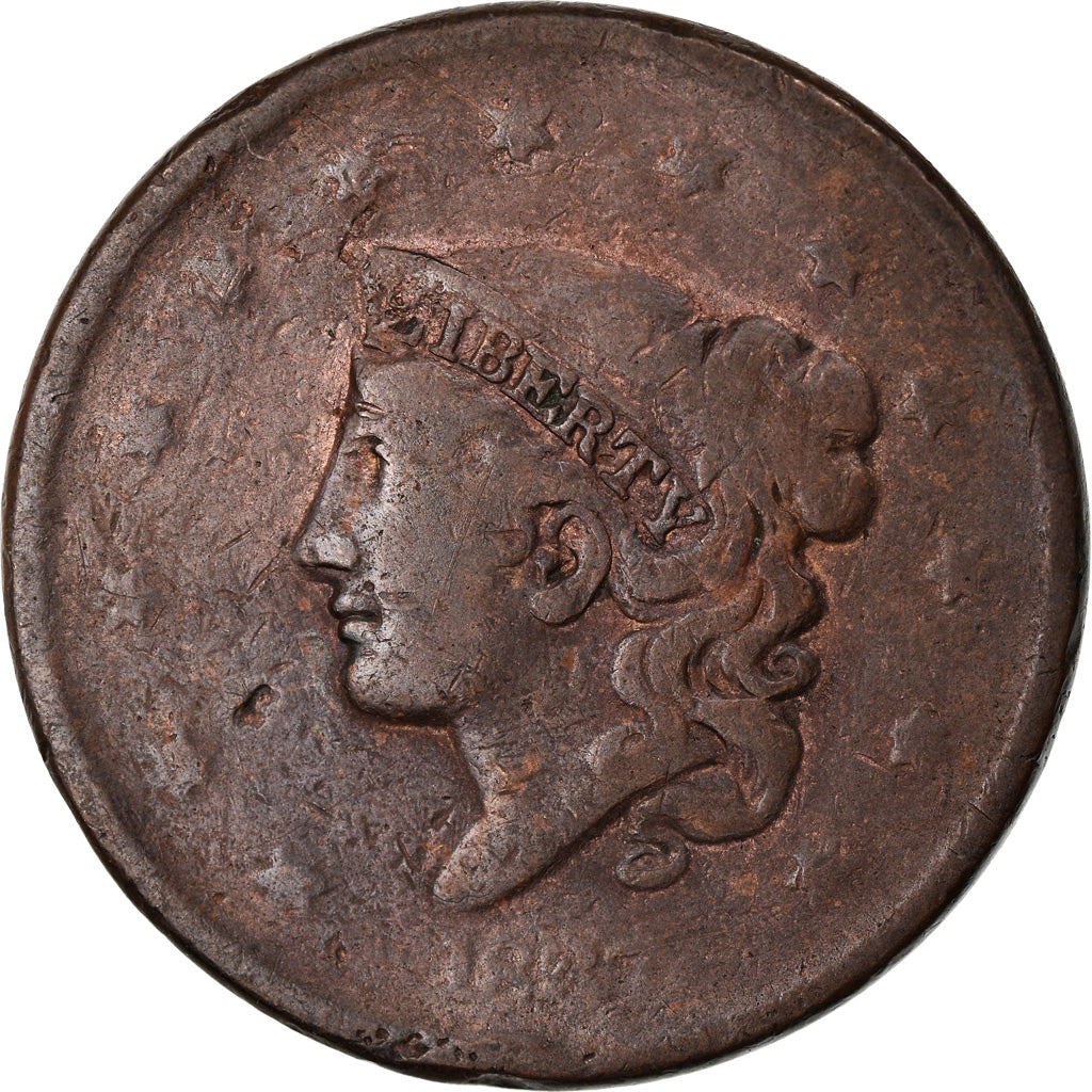 Coin, United States, Coronet Cent, Cent, 1837, U.S. Mint, Philadelphia