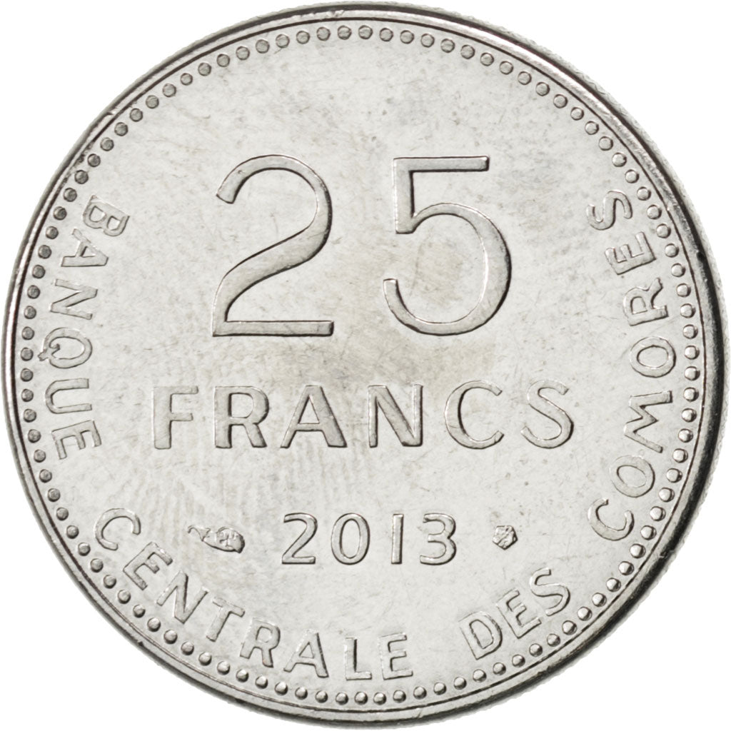 Coin, Comoros, 25 Francs, 2013, MS(63), Steel, KM:New