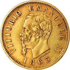 Moneta, Italia, Vittorio Emanuele II, 10 Lire, 1863, Torino, BB, Oro, KM:9.3
