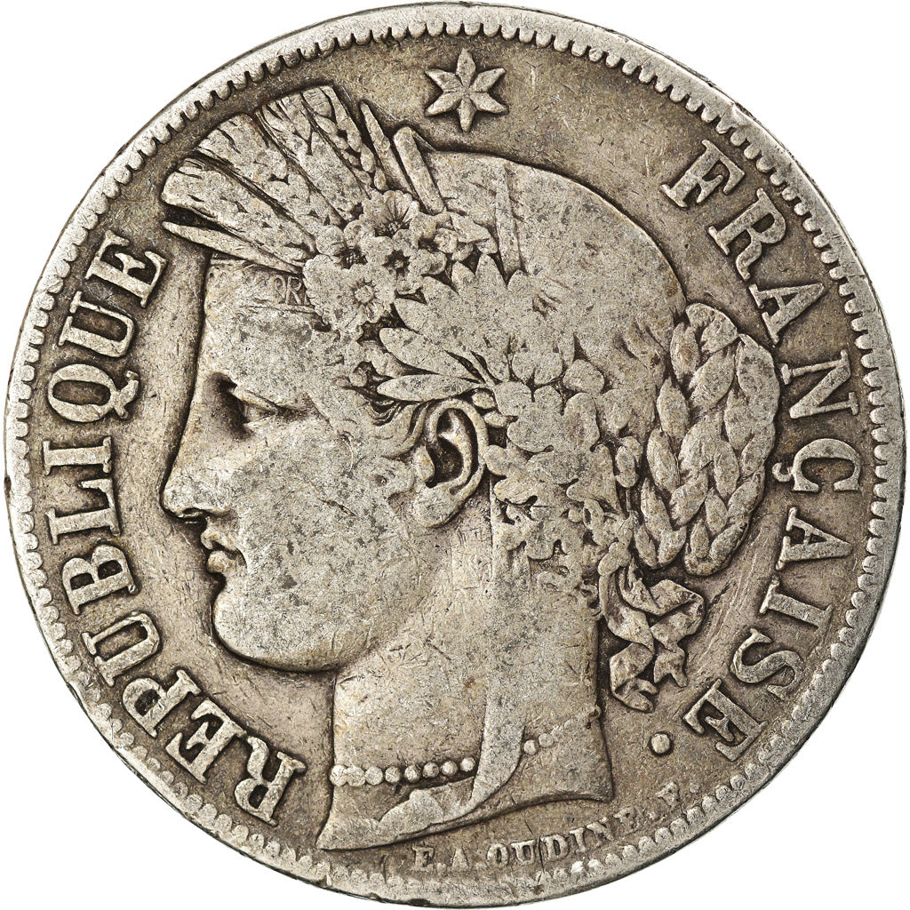 Moneda, Francia, Cérès, 5 Francs, 1850, Bordeaux, BC+, Plata, KM:761.3