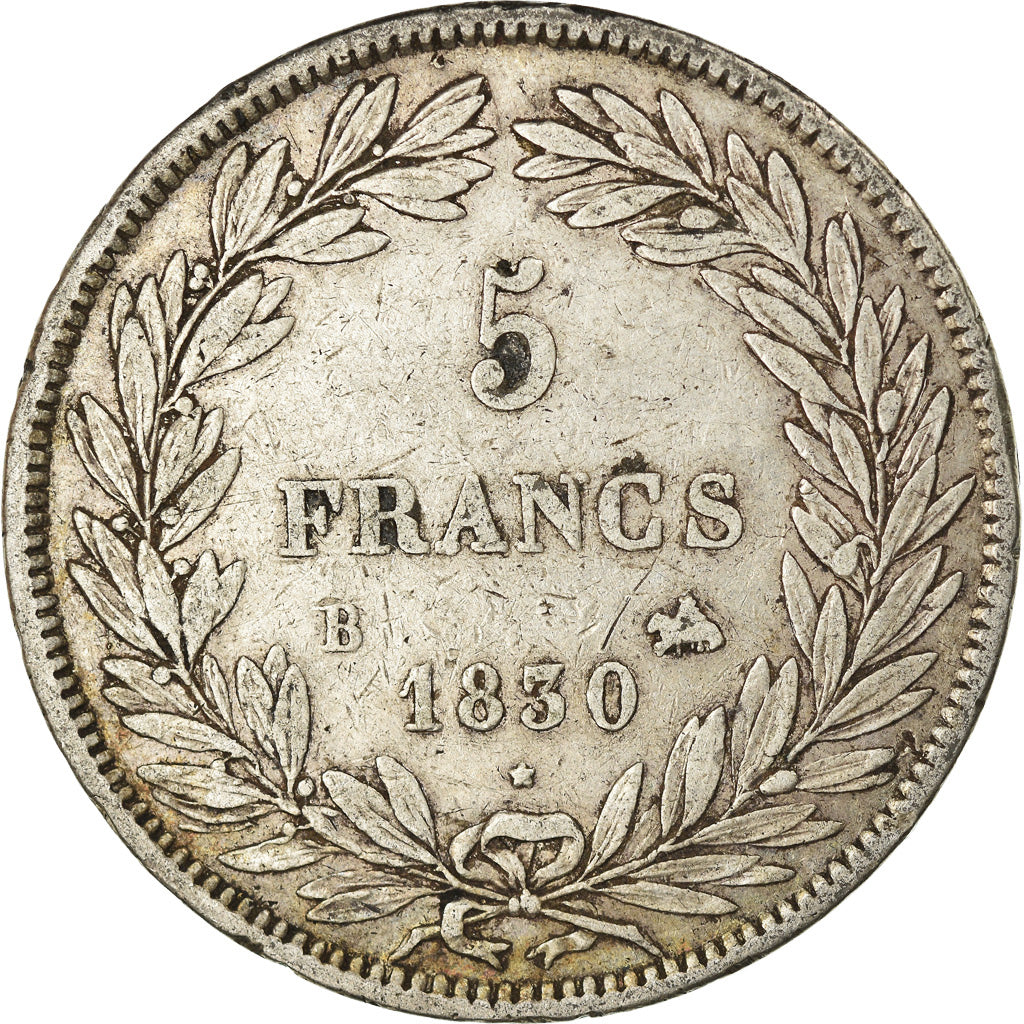 Moneda, Francia, Louis-Philippe, 5 Francs, 1830, Rouen, BC+, Plata, KM:735.2