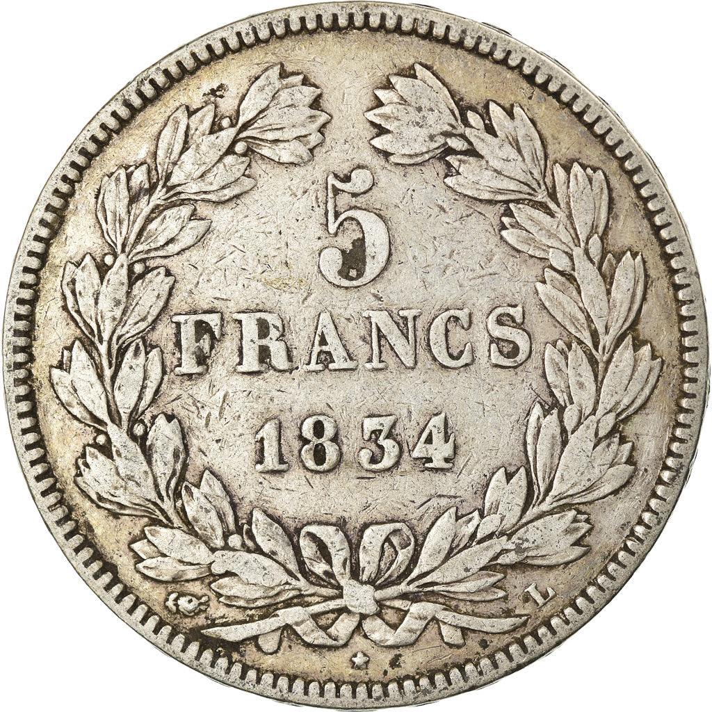 Coin, France, Louis-Philippe, 5 Francs, 1834, Bayonne, VF(30-35), Silver