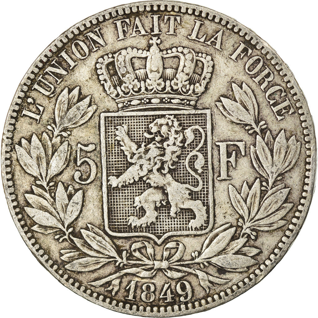 Munten, België, Leopold I, 5 Francs, 5 Frank, 1849, FR+, Zilver, KM:17
